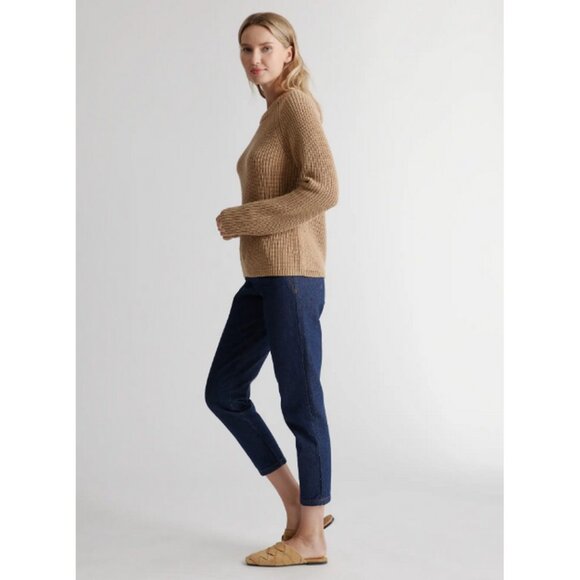 QUINCE 100% Organic Cotton Fisherman Crew Sweater in Camel Large Long Sleeve - Picture 2 of 8